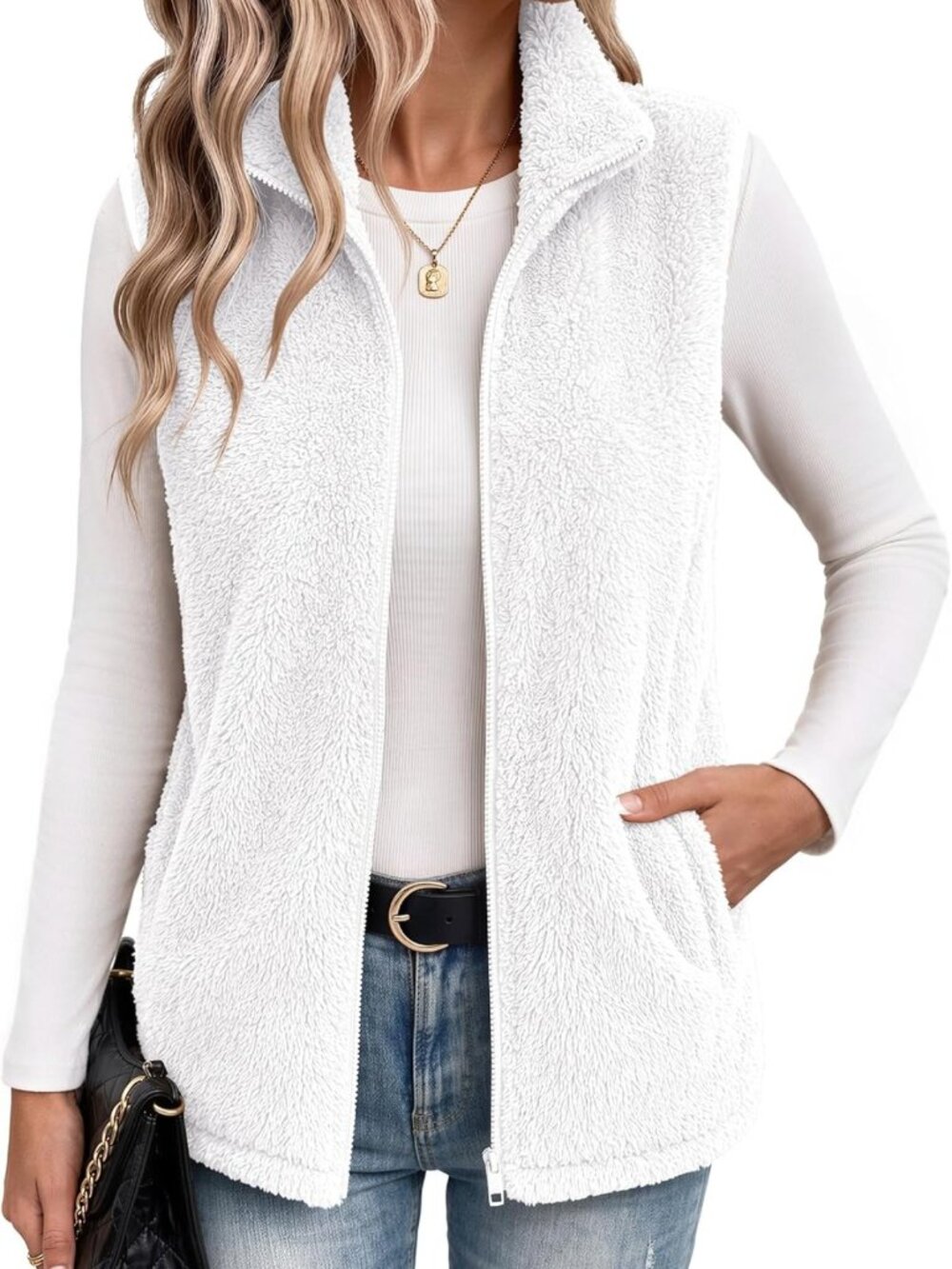 Cozy Sleeveless Sherpa Fleece Vest for Women - Zip Up Fall Jacket